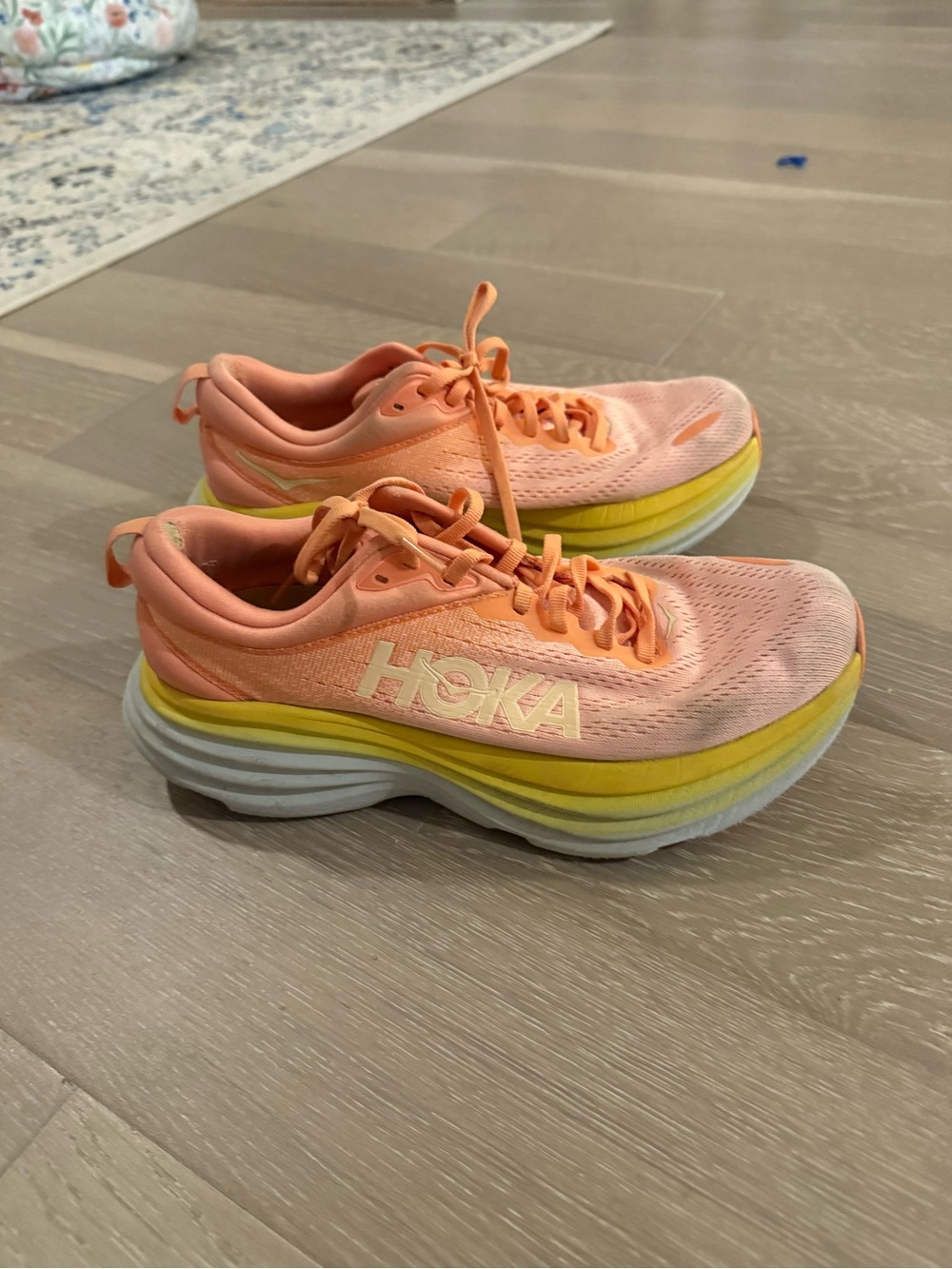 Hoka One One Women's Peach and Yellow Running Sneakers